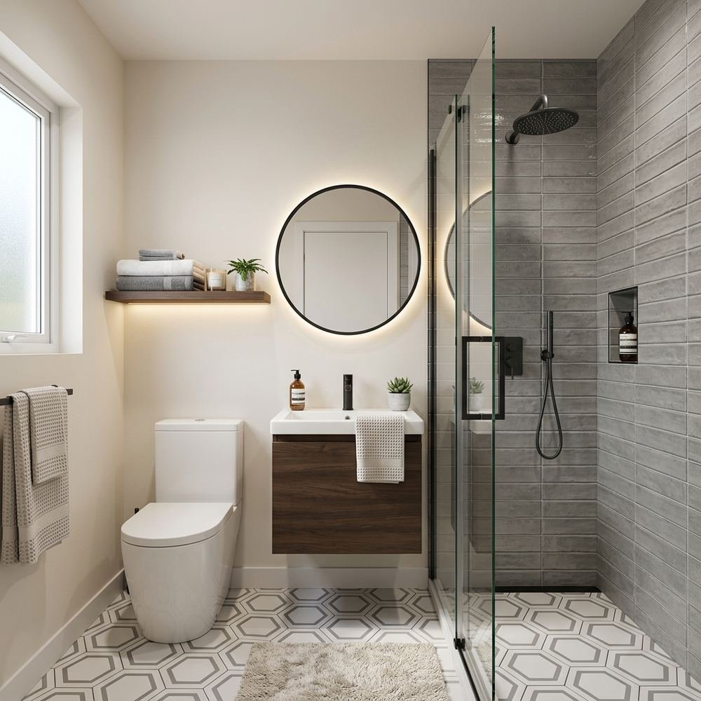 Small bathroom idea with a shower area d inbr jfm2023 by Grains Home Pakistan