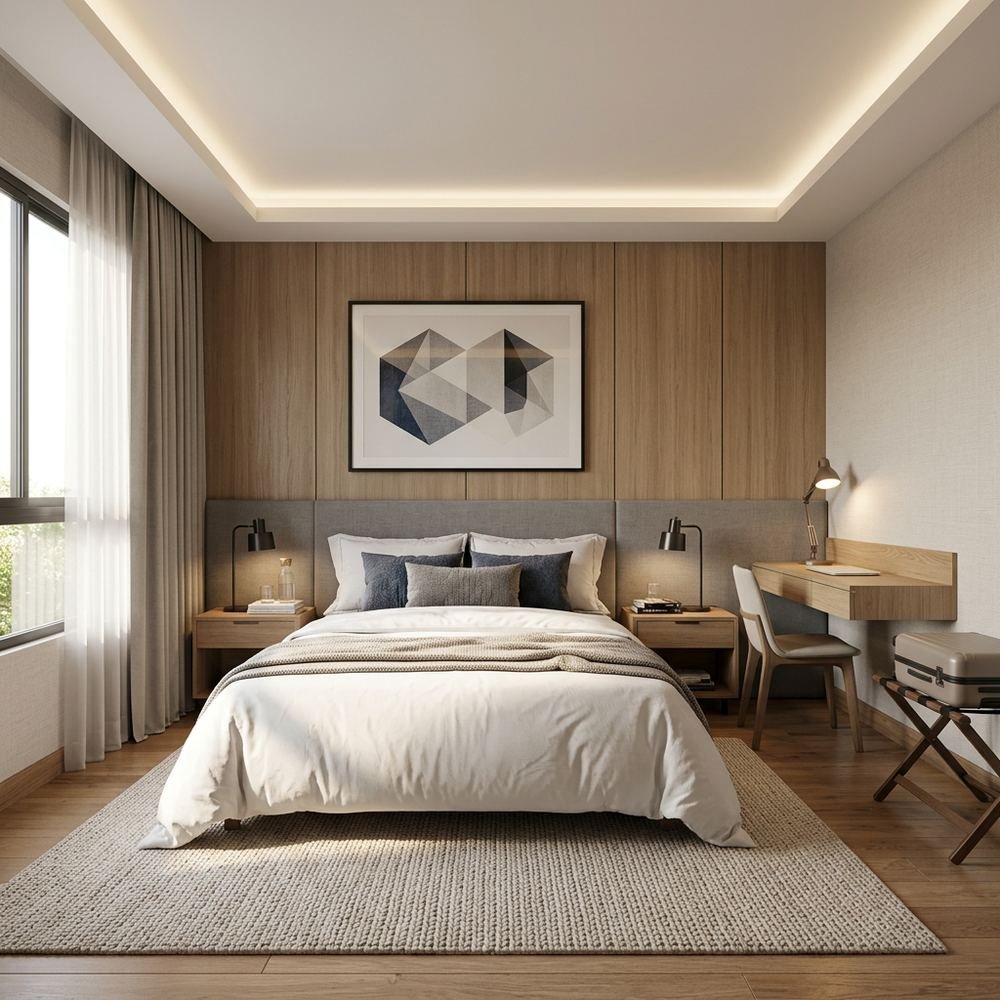 Modern guest bedroom with queen size bed modern queen size by Grains Home Pakistan