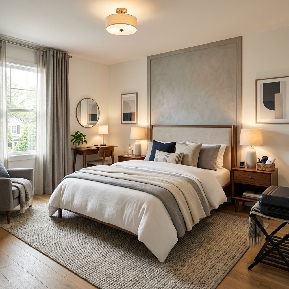 Modern guest bedroom with queen size bed modern queen size by Grains Home Pakistan