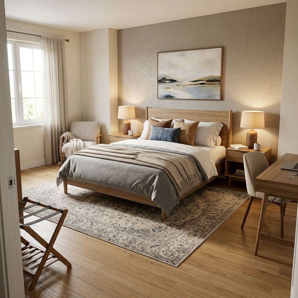 Modern guest bedroom with queen size bed modern queen size by Grains Home Pakistan