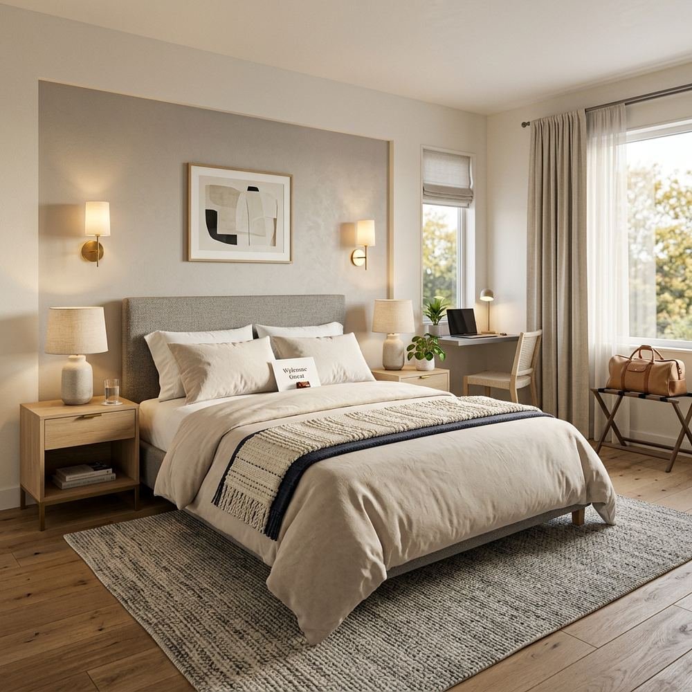 Modern guest bedroom with queen size bed modern queen size by Grains Home Pakistan