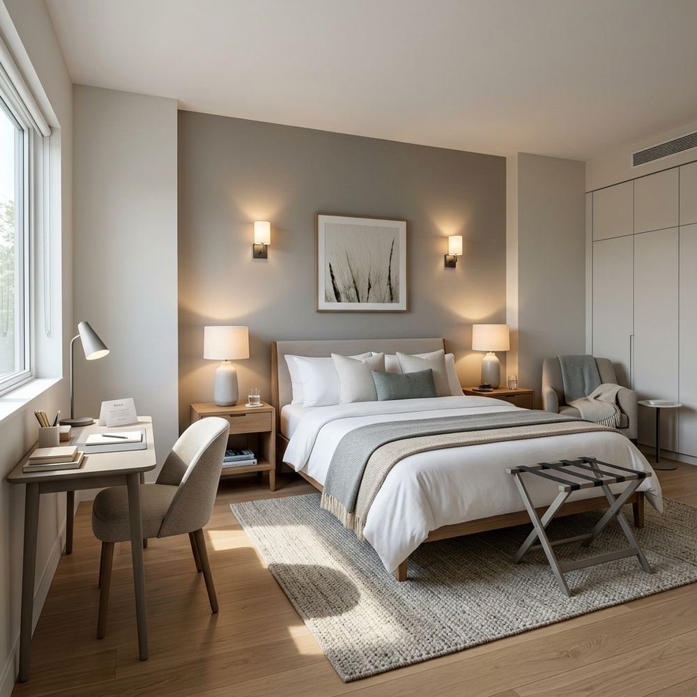 Modern guest bedroom with queen size bed modern queen size by Grains Home Pakistan