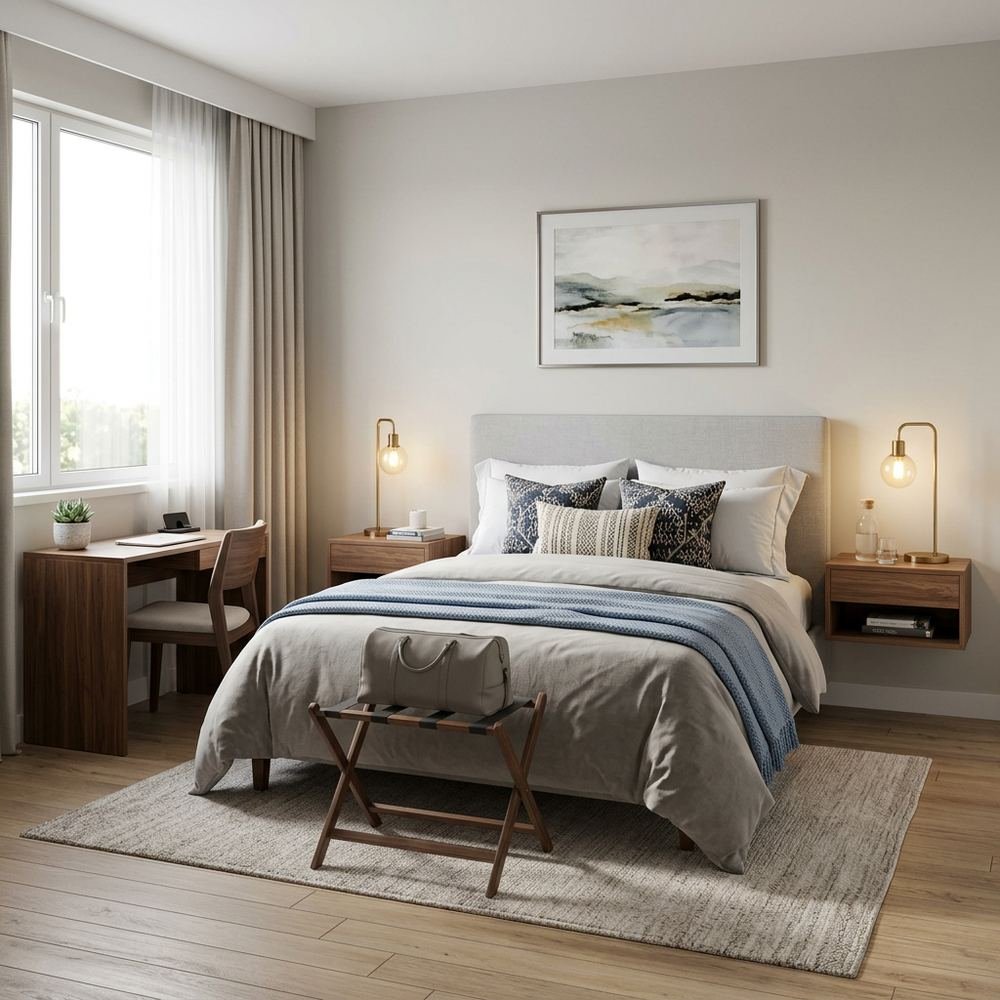 Modern guest bedroom with queen size bed modern queen size by Grains Home Pakistan