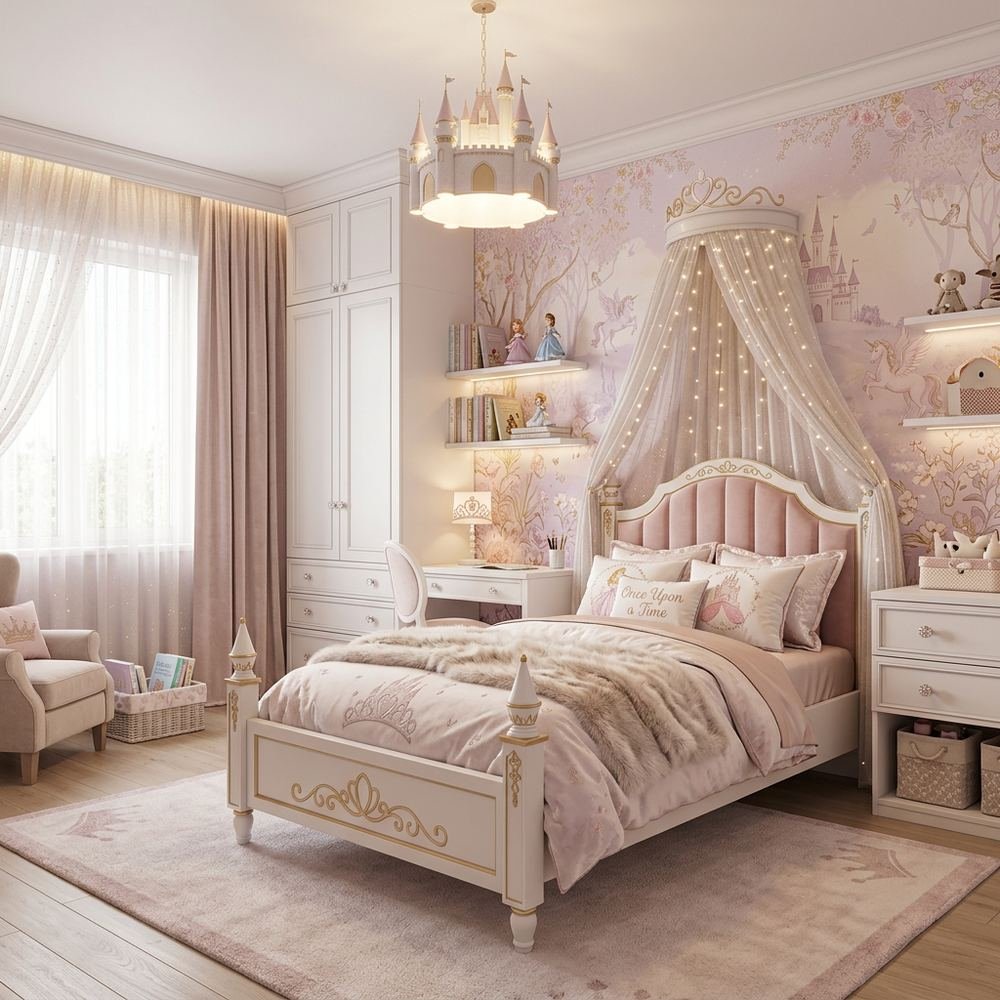 Princess fairy tale kids bedroom with single bed princess by Grains Home Pakistan