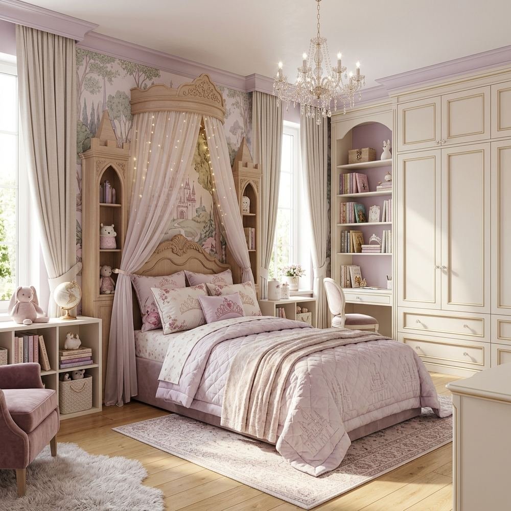 Princess fairy tale kids bedroom with single bed princess by Grains Home Pakistan