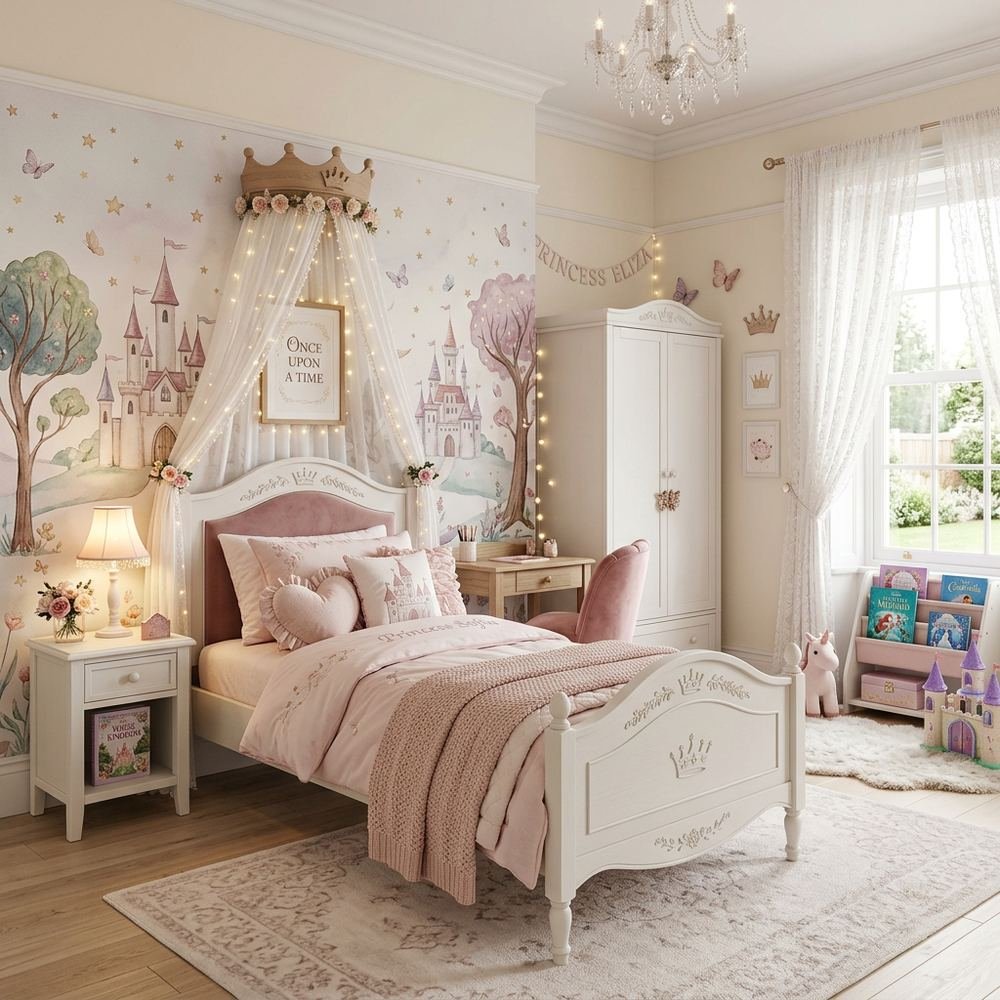 Princess fairy tale kids bedroom with single bed princess by Grains Home Pakistan