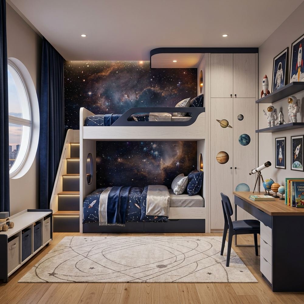 Space galaxy kids bedroom with bunk bed space galaxy bunk by Grains Home Pakistan