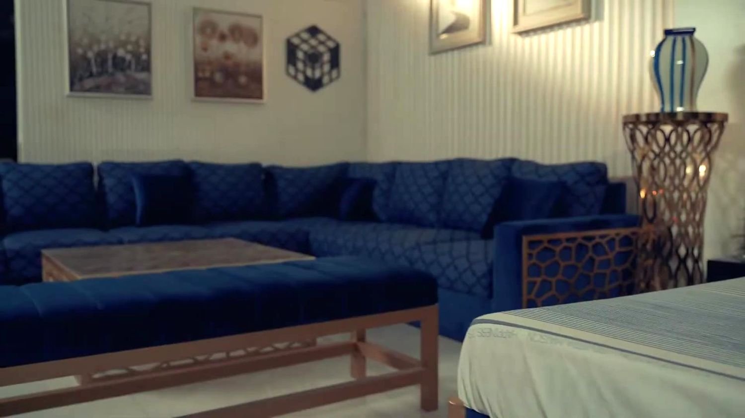 Navy lounge installed by Grains