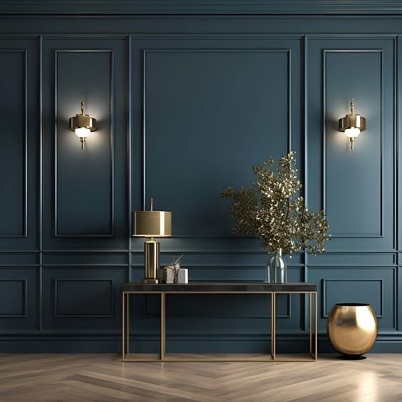 Navy panelled accent wall by Grains