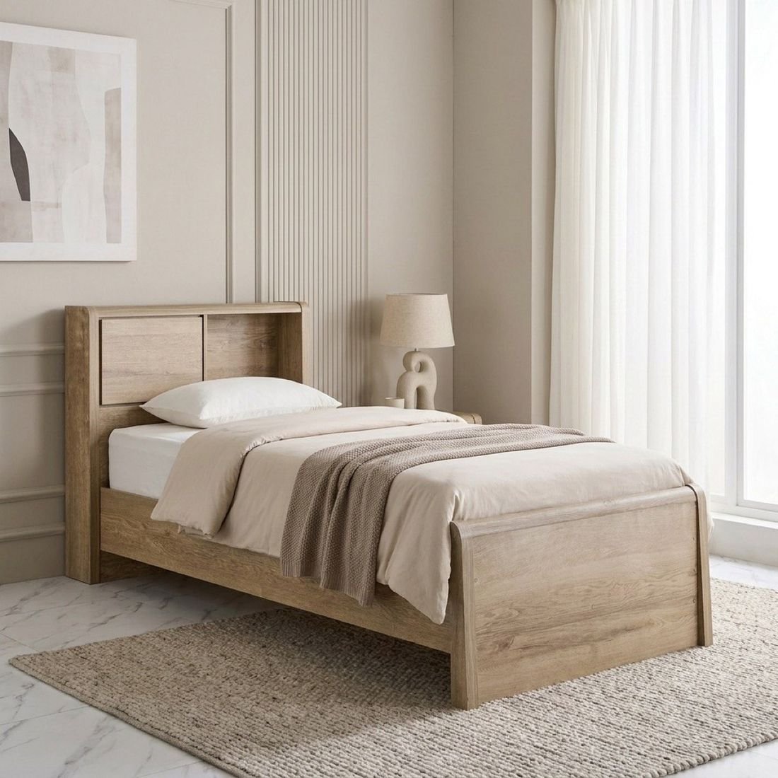Curvy Plus Single Bed with Headboard Storage by Grains Home Pakistan