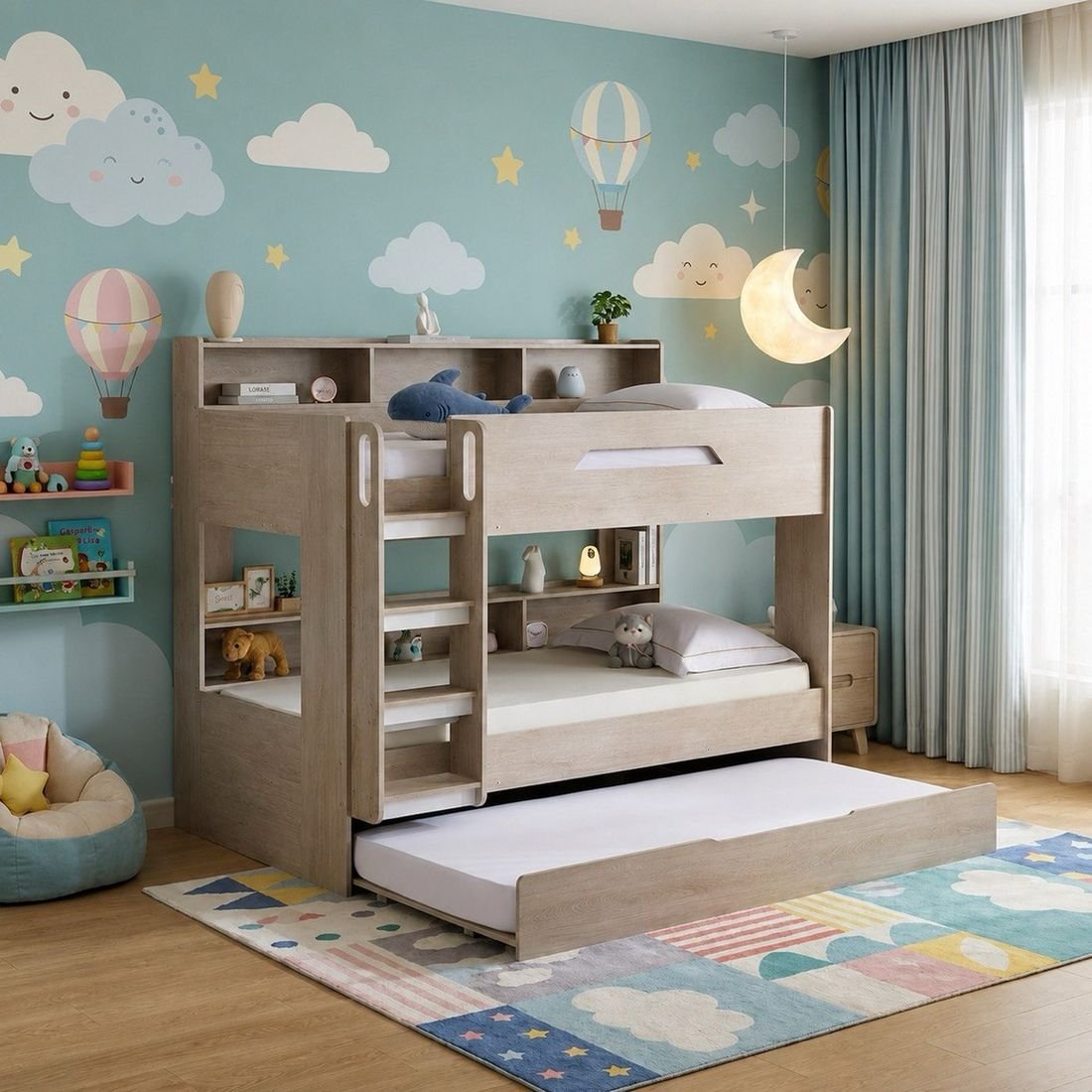 Ivory Halmstad Single Bunk Bed with Trundle by Grains Home Pakistan