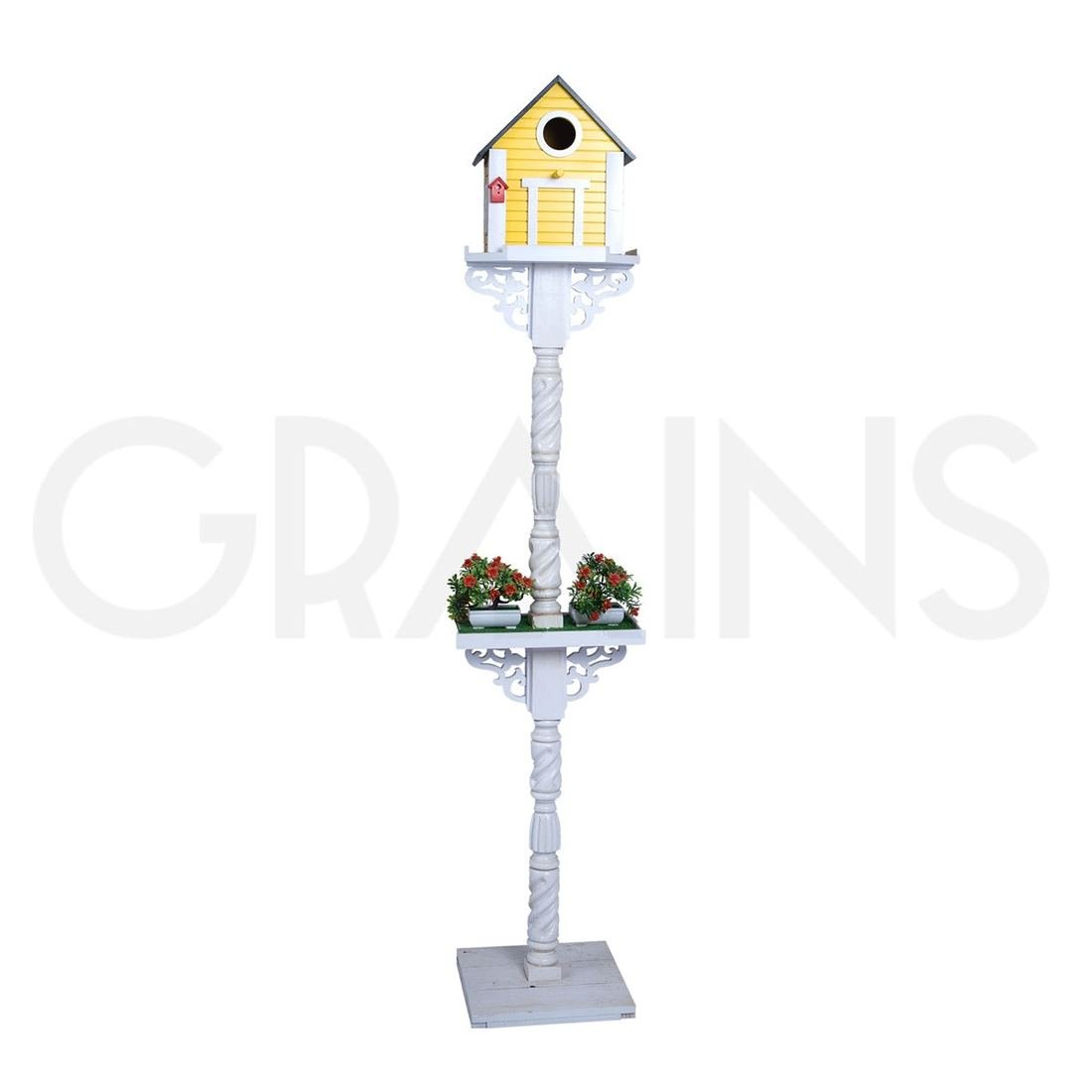 Long Yellow Bird House with White Stand by Grains Home Pakistan